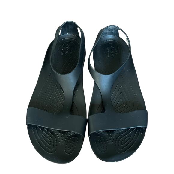 Crocs Women’s Slingback Sandals Black Comfort Flats Water-Friendly Shoes Size 9 - Picture 3 of 7